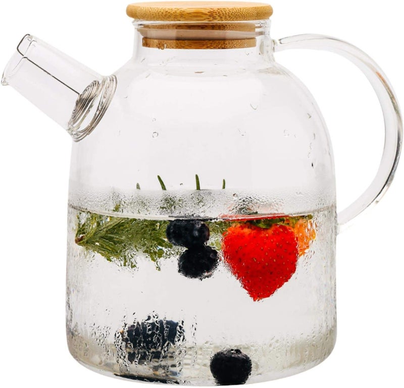 ROSEFINCH Glass Teapot with Infuser Glass Pitcher with Bamboo Lid Tea Pot for Loose Tea Teapot for Stovetop Safe Clear Teapot Glass Tea Kettle Glass Pot 1800 ml Clear Pack of 1 - Image 1