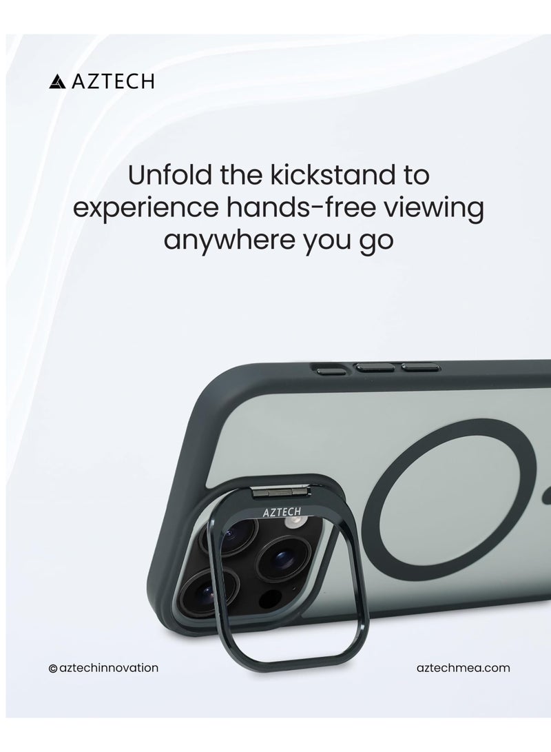 أزتك غطاء لآيفون 13 برو متوافق مع ماغسيف، يدعم الشحن اللاسلكي المغناطيسي، مع حلقة كاميرا مدمجة، خلفية مقاومة للخدش، غطاء قائم لآيفون 13 برو، هالولوك هجين كلاسيكي - Image 2