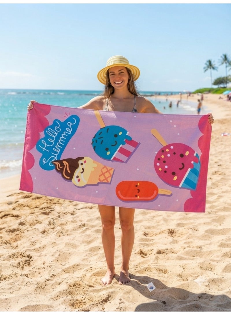cotton beach towel with hello summer print,140x70 cm - Image 1