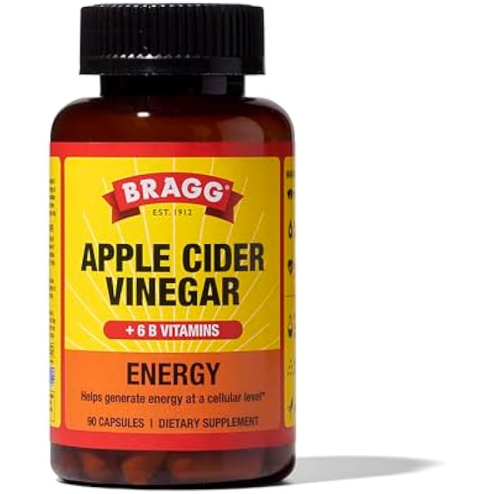 Bragg كبسولات خل التفاح من براج إنرجي مع فيتامين ب-12 - 90 كبسولة - إدارة الوزن - غير معدلة وراثيًا، نباتية، خالية من الغلوتين، بدون سكر - تساعد على توليد الطاقة على المستوى الخلوي للرجال والنساء - Image 1