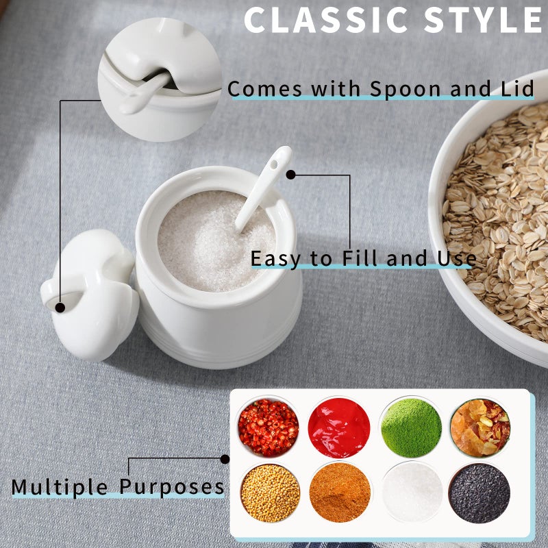 HAOTOP Porcelain Sugar Bowl  Ceramic Salt Bowl with Spoon and Lid for Home and Kitchen  12 Ounces (White) - Image 5