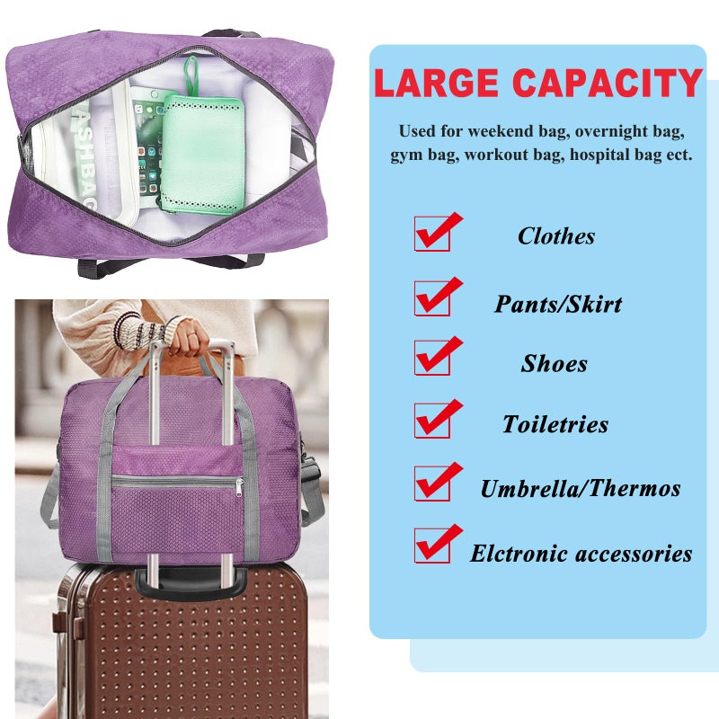 Beurlike For Spirit Airlines Personal Item Bag 18x14x8 Foldable Carry on Bags for Airplanes Travel Duffel Bags for Women and Men(Purple (With Shoulder Strap)) - Image 5