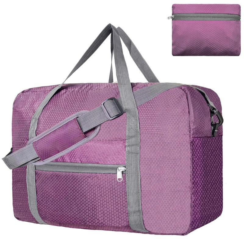 Beurlike For Spirit Airlines Personal Item Bag 18x14x8 Foldable Carry on Bags for Airplanes Travel Duffel Bags for Women and Men(Purple (With Shoulder Strap)) - Image 1