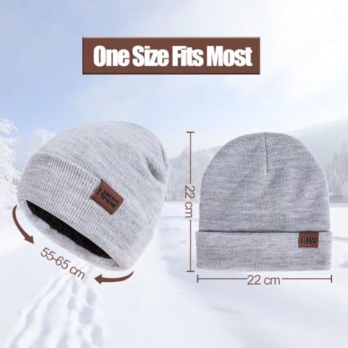 Nertpow Winter 1-3 PCS Beanie Hat Gloves Scarf for Men and Women, Knit Thick Fleece Lined Warm Touchscreen Gloves Beanie Infitiny Scarf Set (Gloves&Beanie Black Dark Gray) - Image 3