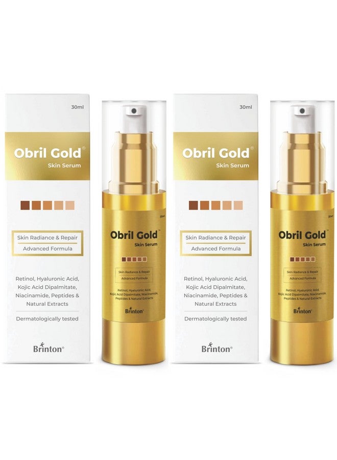 Brinton Obril Gold Skin Serum for Hyperpigmentation with Hyaluronic Acid for Dark Spot Removal, Tan & Acne Marks | Reduces Wrinkles & Fine Lines |Boosts Glow | For Men & Women - 30ml(pack of 2) - Image 1