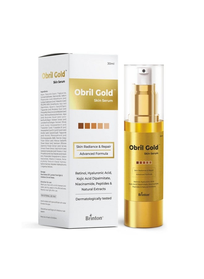 Brinton Obril Gold Skin Serum for Hyperpigmentation with Hyaluronic Acid for Dark Spot Removal, Tan & Acne Marks | Reduces Wrinkles & Fine Lines |Boosts Glow | For Men & Women - 30ml(pack of 2) - Image 2