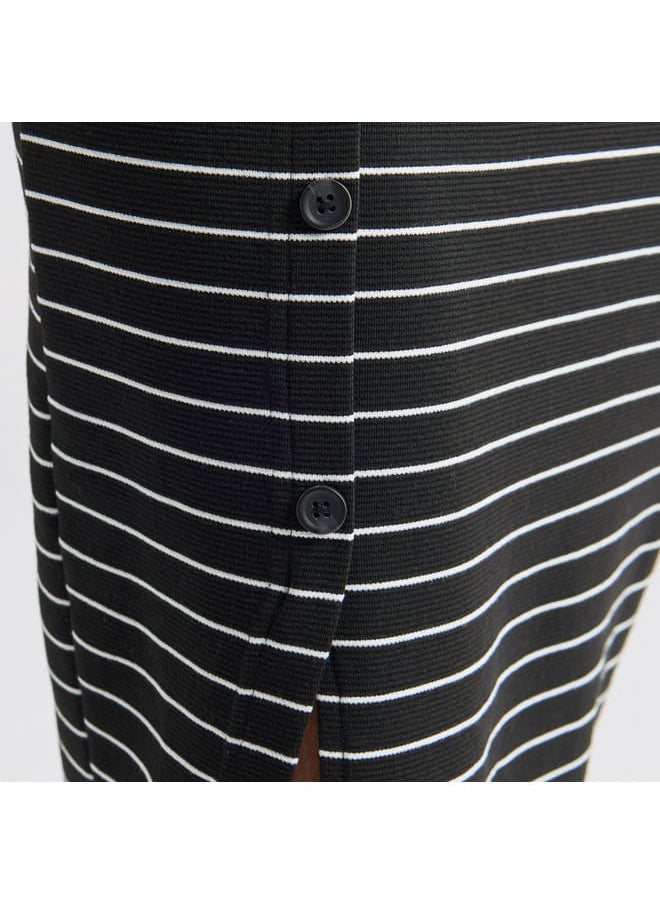 FAV Striped Midi Dress with Round Neck and Slit Detail  - Image 4