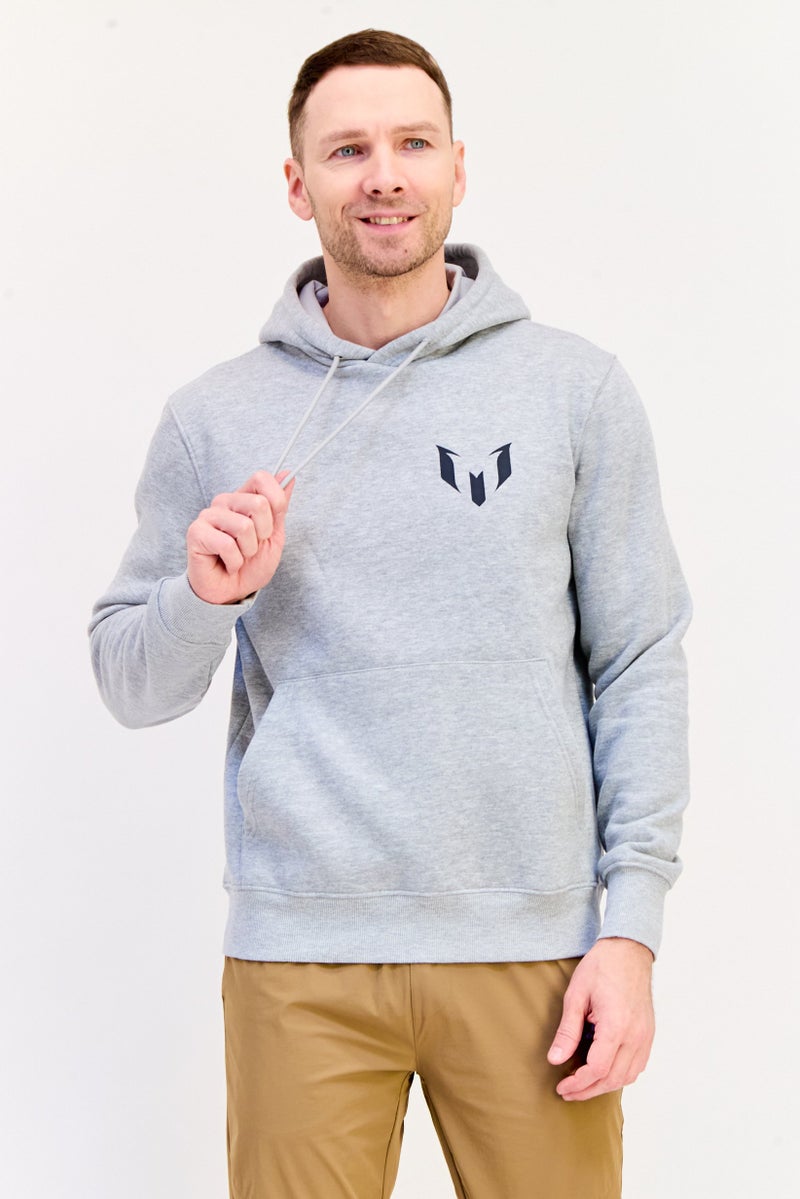 MESSI هودي رجالي بأكمام طويلة وطباعة جرافيك، رمادي - Image 1