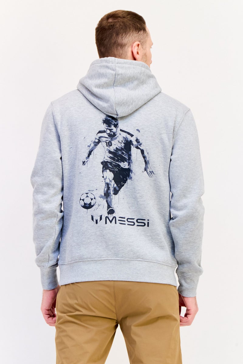 MESSI هودي رجالي بأكمام طويلة وطباعة جرافيك، رمادي - Image 2