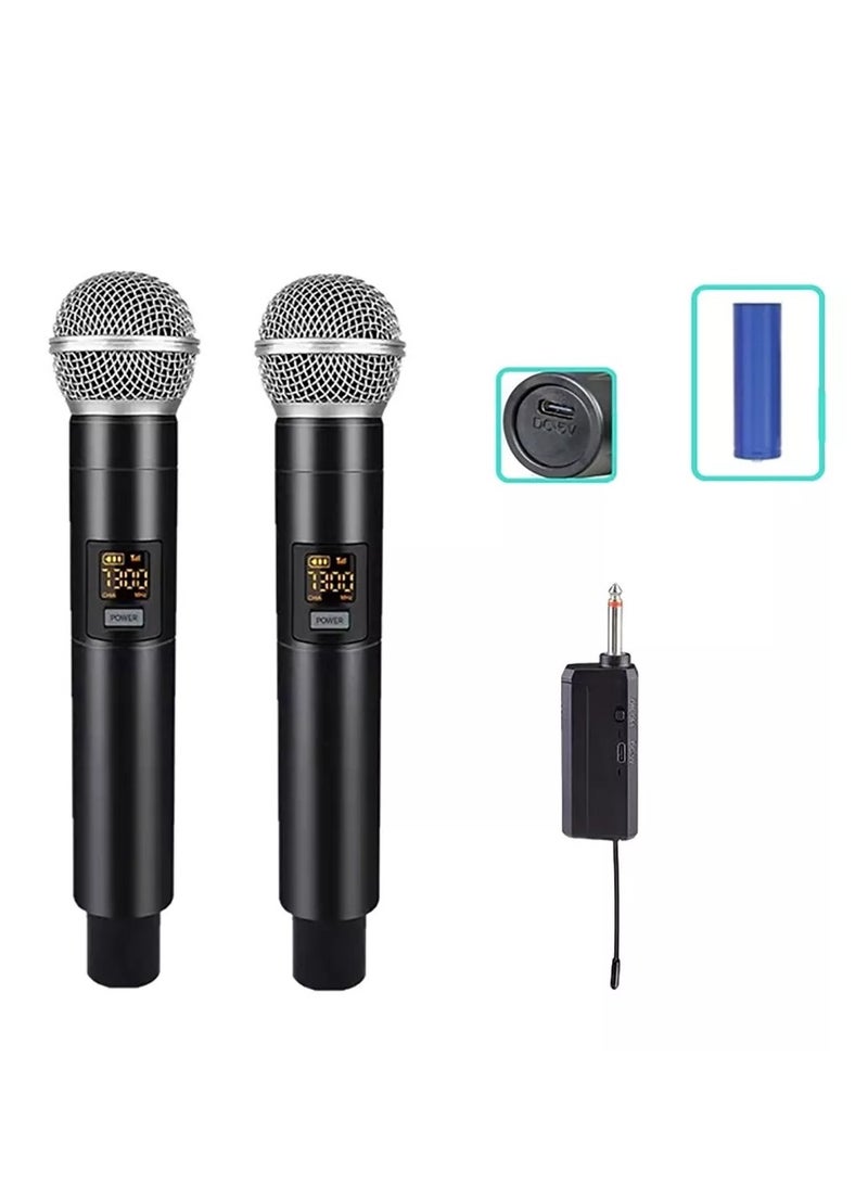 Wireless Microphone  UHF Cordless Dual Handheld Dynamic Mic Set With Rechargeable Receiver For Karaoke Party Voice Amplifier Singing Machine  - Image 1