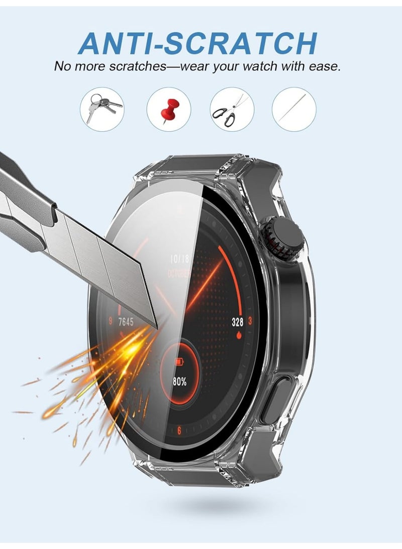 (طقم قطعتين) غلاف واقي لساعة HONOR Watch 5 Ultra الذكية - غلاف صلب من مادة PC مع واقي شاشة زجاجي مقوى 9H، بتصميم متكامل وكامل التغطية، باللونين الأسود والشفاف. - Image 5