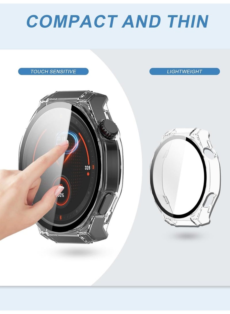 (طقم قطعتين) غلاف واقي لساعة HONOR Watch 5 Ultra الذكية - غلاف صلب من مادة PC مع واقي شاشة زجاجي مقوى 9H، بتصميم متكامل وكامل التغطية، باللونين الأسود والشفاف. - Image 4