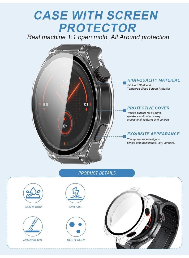 (طقم قطعتين) غلاف واقي لساعة HONOR Watch 5 Ultra الذكية - غلاف صلب من مادة PC مع واقي شاشة زجاجي مقوى 9H، بتصميم متكامل وكامل التغطية، باللونين الأسود والشفاف. - Image 2