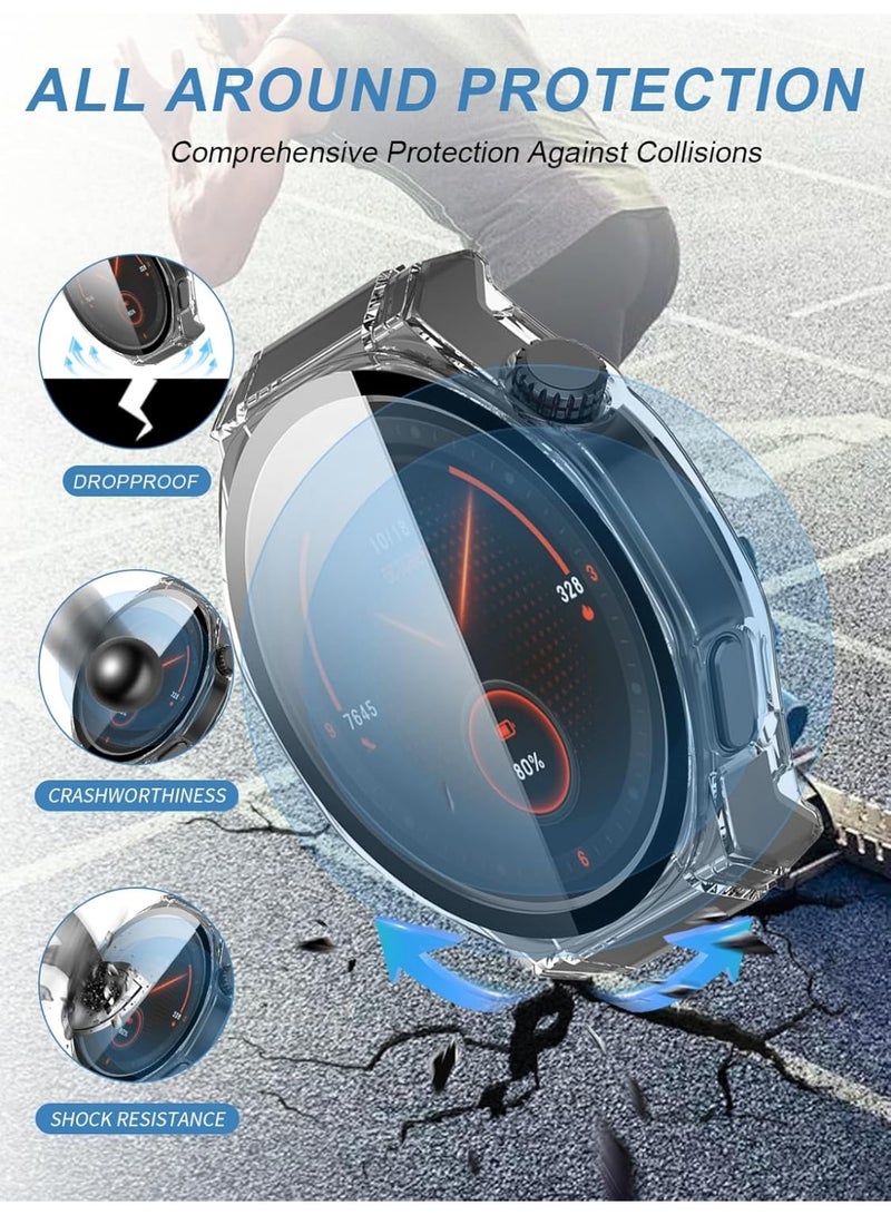 (طقم قطعتين) غلاف واقي لساعة HONOR Watch 5 Ultra الذكية - غلاف صلب من مادة PC مع واقي شاشة زجاجي مقوى 9H، بتصميم متكامل وكامل التغطية، باللونين الأسود والشفاف. - Image 3