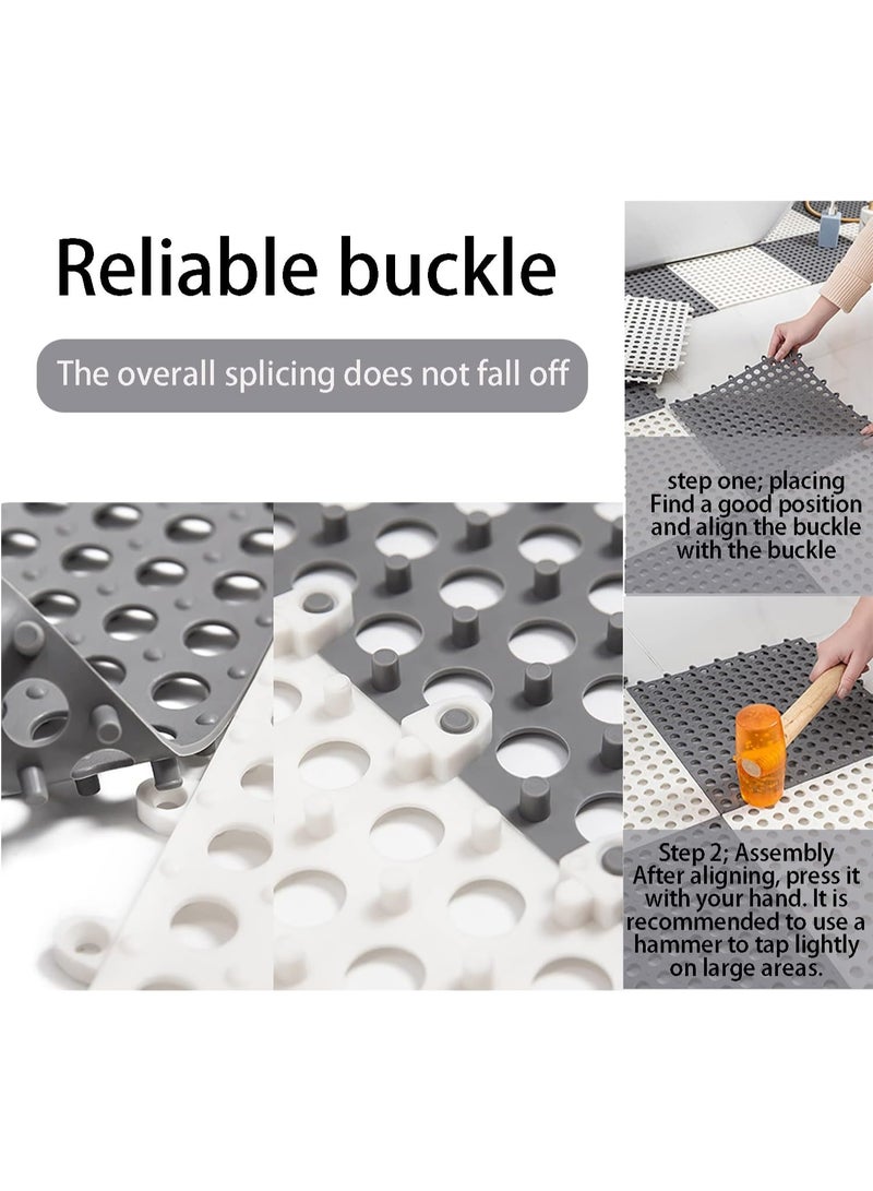 Jorunb 12 Pack Interlocking Non Slip Drainage Floor Tiles, 11.8 X 11.8 Inch Soft PVC Bath Shower Floor Mat with Suctions Cups, Drainage Holes for Bathroom, Kitchen, Pool (White) - Image 2