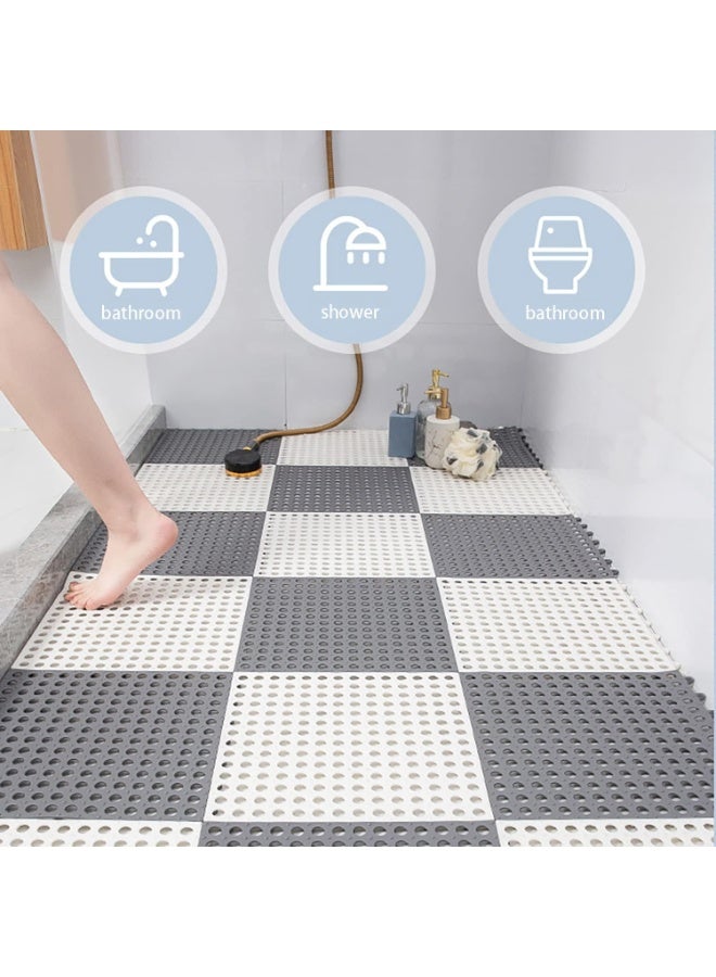 Jorunb 12 Pack Interlocking Non Slip Drainage Floor Tiles, 11.8 X 11.8 Inch Soft PVC Bath Shower Floor Mat with Suctions Cups, Drainage Holes for Bathroom, Kitchen, Pool (White) - Image 3