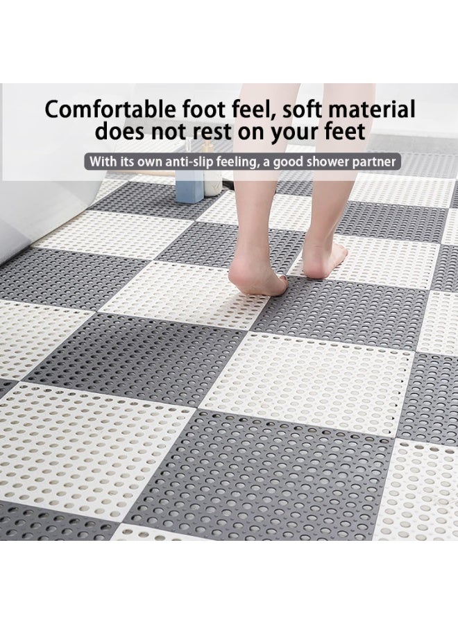 Jorunb 12 Pack Interlocking Non Slip Drainage Floor Tiles, 11.8 X 11.8 Inch Soft PVC Bath Shower Floor Mat with Suctions Cups, Drainage Holes for Bathroom, Kitchen, Pool (White) - Image 4