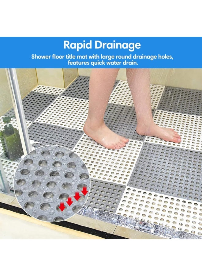 Jorunb 12 Pack Interlocking Non Slip Drainage Floor Tiles, 11.8 X 11.8 Inch Soft PVC Bath Shower Floor Mat with Suctions Cups, Drainage Holes for Bathroom, Kitchen, Pool (White) - Image 5