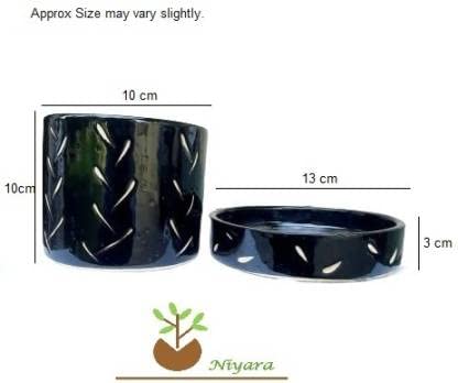Niyara Small Bowl with Tray Design Ceramic Pots for Indoor Plants,Succulents Planters,for Indoor,Outdoor,Balcony,Home,Garden,Office,Succulent Pot (Color:Black)(L:13 cm, W:13 cm, H:13 cm) - Image 4