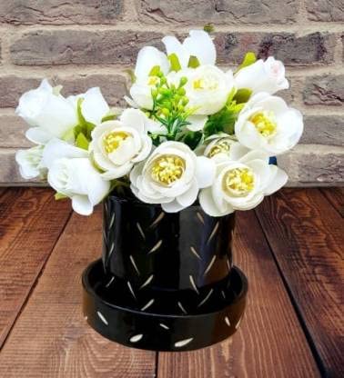 Niyara Small Bowl with Tray Design Ceramic Pots for Indoor Plants,Succulents Planters,for Indoor,Outdoor,Balcony,Home,Garden,Office,Succulent Pot (Color:Black)(L:13 cm, W:13 cm, H:13 cm) - Image 1