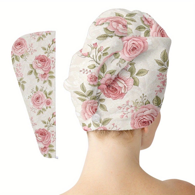 1Pc Women S Spring Floral Pattern Quick Dry Hair Cap With Buttons Highly Absorbent Hair Towel For Wet Long Hair Salon And Home Use Bathroom Essentials Must Have For Spring And Summer - Image 3