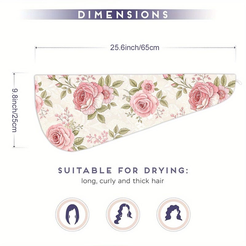 1Pc Women S Spring Floral Pattern Quick Dry Hair Cap With Buttons Highly Absorbent Hair Towel For Wet Long Hair Salon And Home Use Bathroom Essentials Must Have For Spring And Summer - Image 4