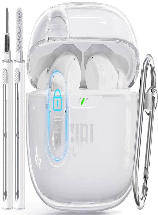 Wowwat 【with Safety Lock】 for JBL Vibe 200TWS / JBL Vibe Beam Clear Case Cover with Cleaner Kit，TPU Transparent Hard Case Men Women with Keychain Compatible for JBL Vibe 200TWS & JBL Vibe Beam - Clear White - Image 1