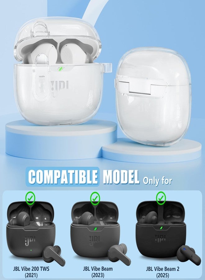 Wowwat 【with Safety Lock】 for JBL Vibe 200TWS / JBL Vibe Beam Clear Case Cover with Cleaner Kit，TPU Transparent Hard Case Men Women with Keychain Compatible for JBL Vibe 200TWS & JBL Vibe Beam - Clear White - Image 2