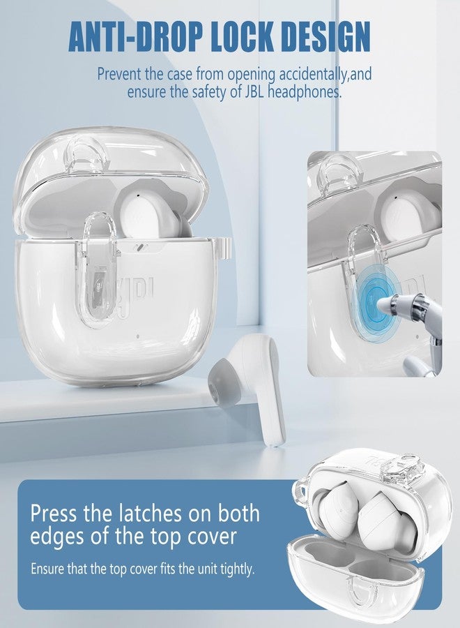 Wowwat 【with Safety Lock】 for JBL Vibe 200TWS / JBL Vibe Beam Clear Case Cover with Cleaner Kit，TPU Transparent Hard Case Men Women with Keychain Compatible for JBL Vibe 200TWS & JBL Vibe Beam - Clear White - Image 3