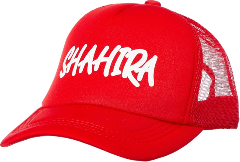 Cotton with polyester foldable sun protection cap with shahira name for unisex - red- one size- Fitted