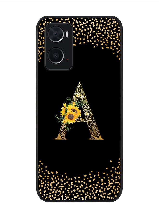 Stylizedd حافظة حواف سوداء متينة لهاتف أوبو A96 4G / A36 / A76، حافظة ناعمة رفيعة مخصصة بنمط زهري ماندالا وحرف أولي - أ (أسود) - Image 1