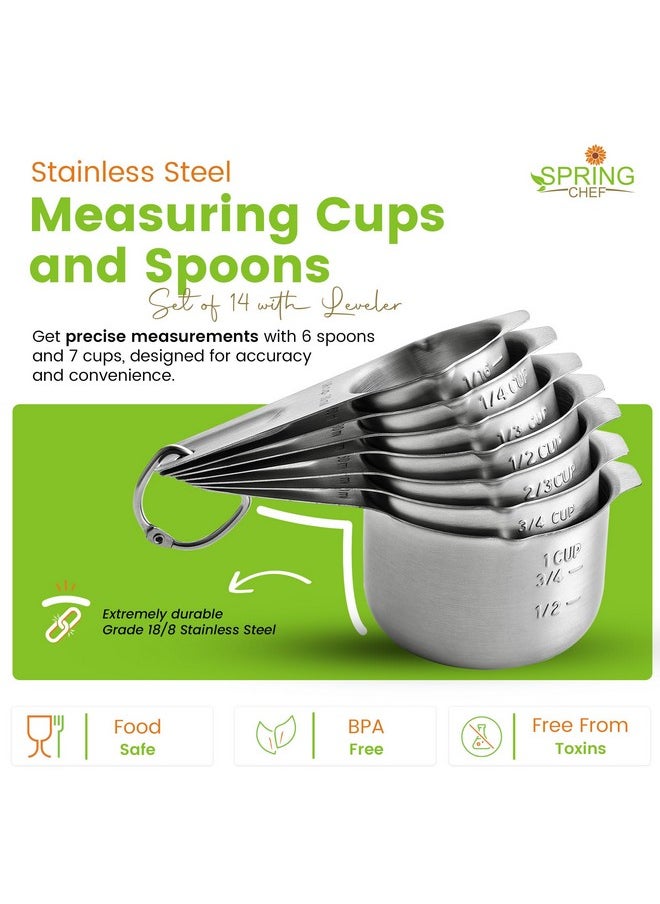 Spring Chef Spring Chef Stainless Steel Measuring Cups and Spoons Set of 14 with Leveler, Nesting Kitchen Metal Measuring Cups and Spoons Set for Dry and Liquid Ingredients, Perfect for Cooking & Baking  - Image 4