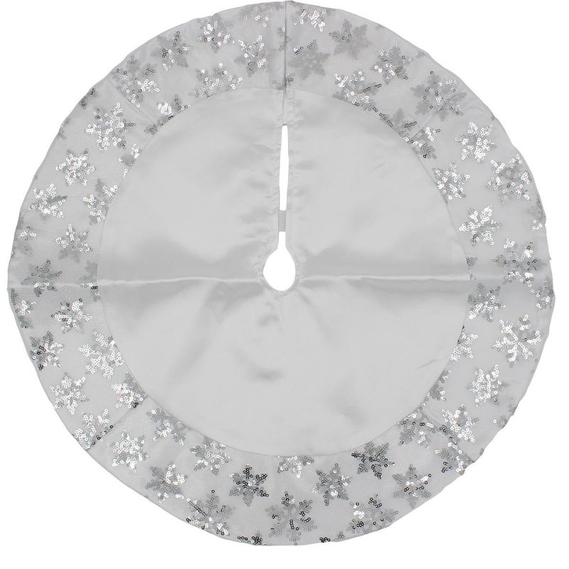 Kurt Adler 20inch Miniature Satin Tree Skirt with Sequined Snowflake Border Silver 