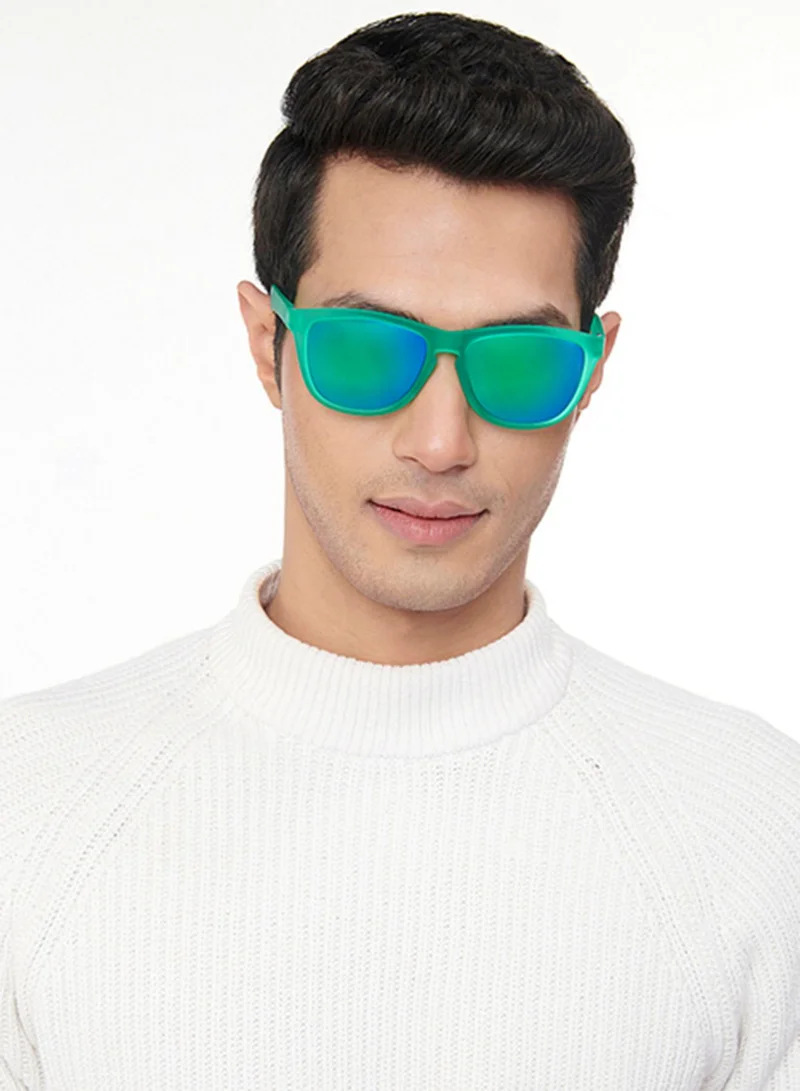 VINCENT CHASE Vincent Chase By Lenskart | Matte Green Blue Full Rim Square Branded Latest and Stylish Sunglasses | Polarized and 100% UV Protected | Men & Women | Small | VC S15352