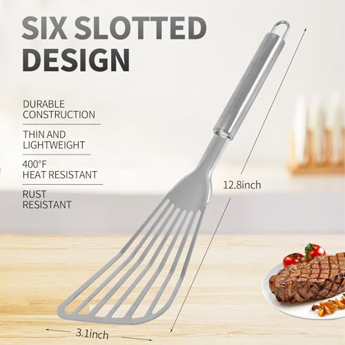 Egypamid 2Pack Fish Spatula Stainless SteelPremium Fish Turner SpatulaFlexible Barbecue TurnerMetal Slotted Spatula For Flipping Fish Egg Patties Fries Pancake Steak by EGYPAMID - Image 3