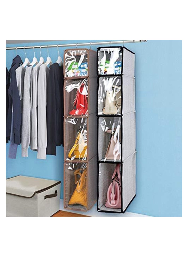 4 Tier Handbag Purse Organizer with Dustproof Cover, Foldable Hanging Closet Wardrobe Storage Shelves Closet Storage System for Living Room Bedroom Home Use(Grey） - Image 3