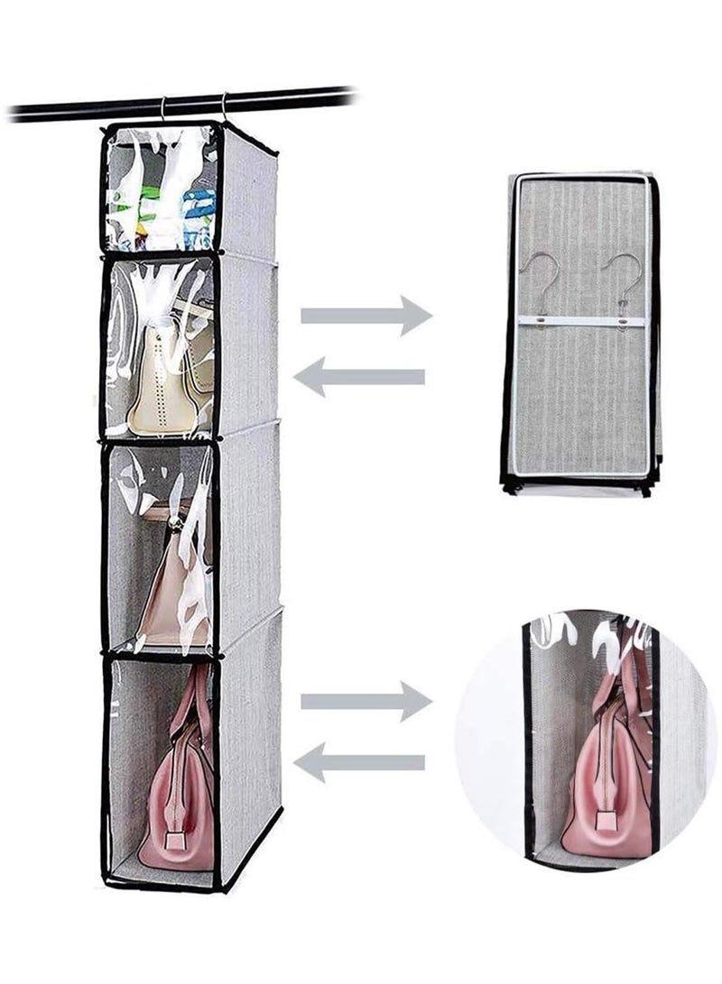 4 Tier Handbag Purse Organizer with Dustproof Cover, Foldable Hanging Closet Wardrobe Storage Shelves Closet Storage System for Living Room Bedroom Home Use(Grey） - Image 5