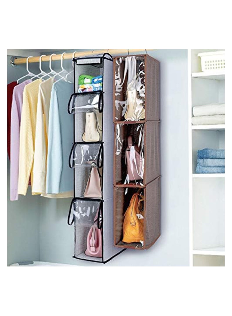 4 Tier Handbag Purse Organizer with Dustproof Cover, Foldable Hanging Closet Wardrobe Storage Shelves Closet Storage System for Living Room Bedroom Home Use(Grey） - Image 2