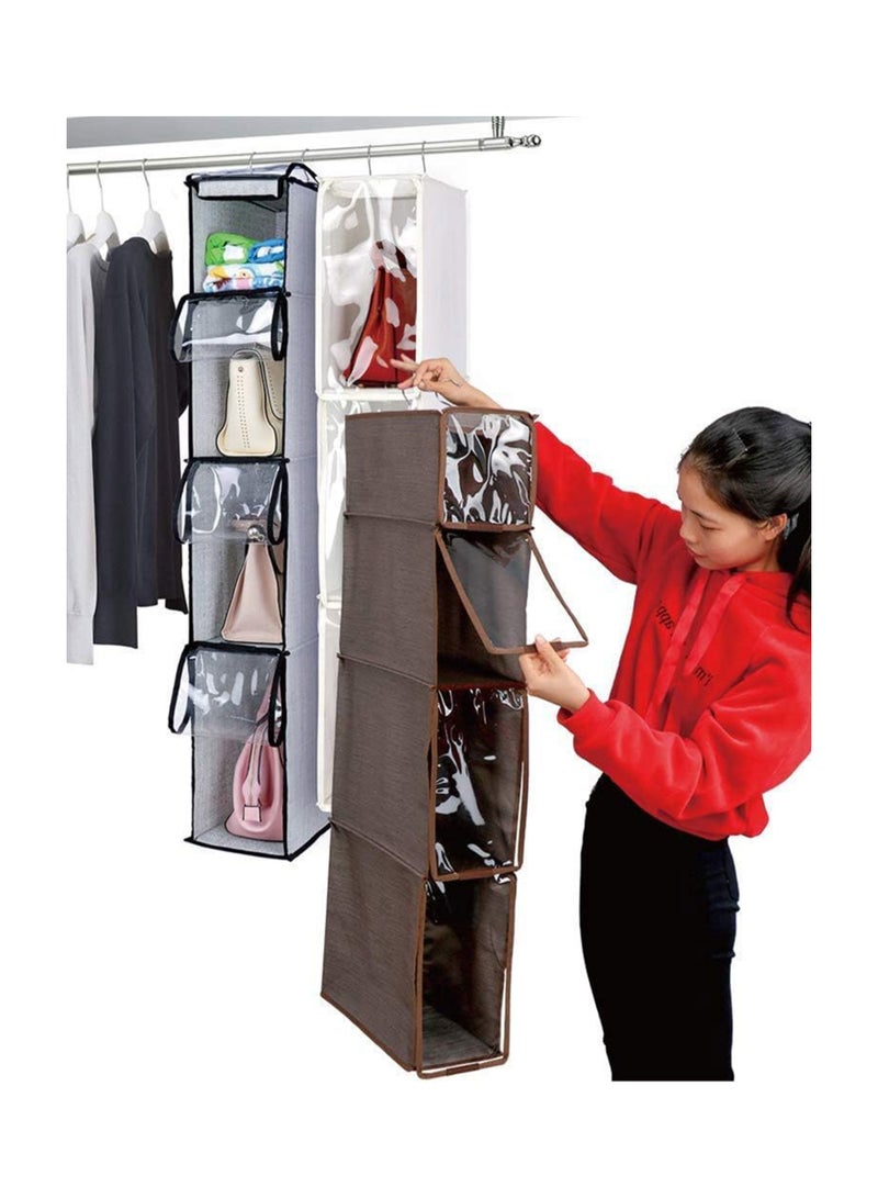4 Tier Handbag Purse Organizer with Dustproof Cover, Foldable Hanging Closet Wardrobe Storage Shelves Closet Storage System for Living Room Bedroom Home Use(Grey） - Image 4
