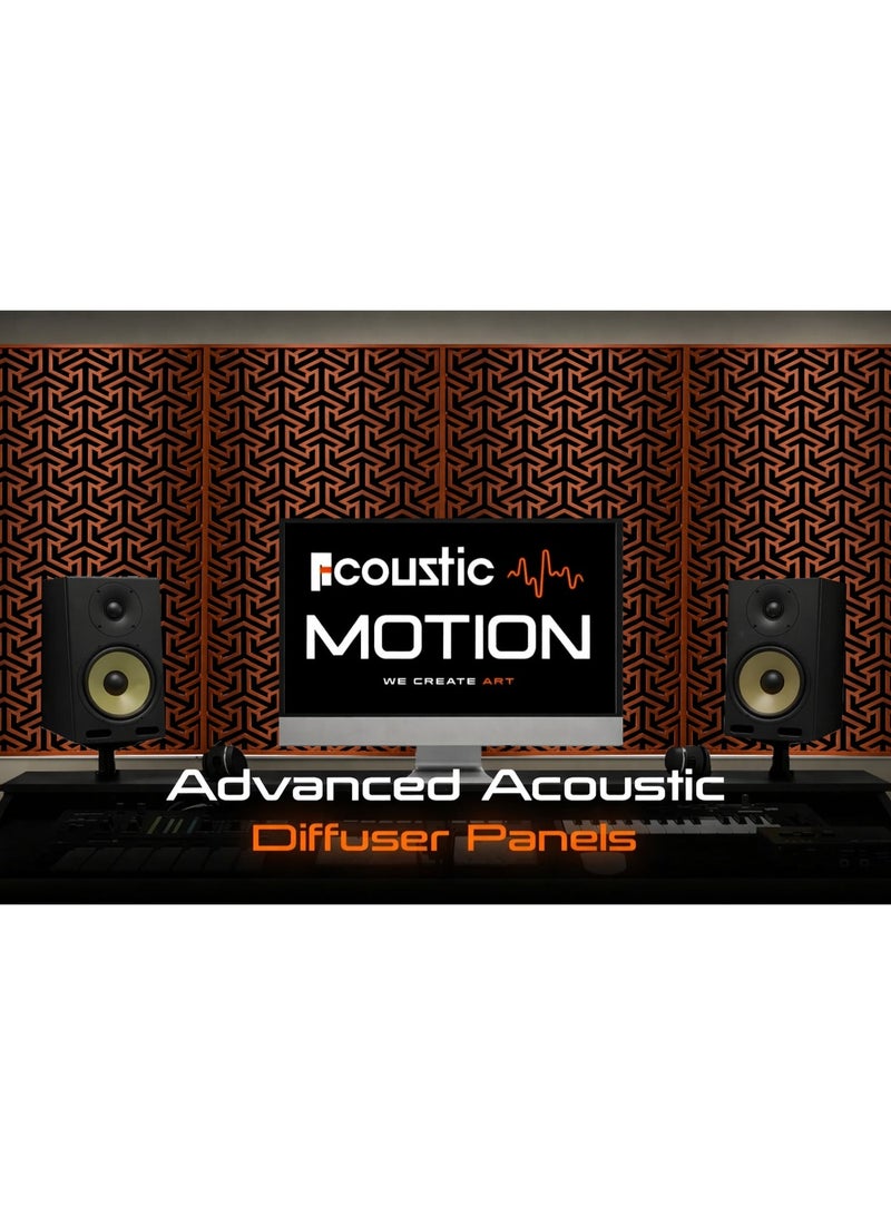 Acoustic Motion Acoustic diffuser panels 25x50x5.5 cm DRIVEWAVE design with Self-Adhesive,Sound Proof,Diffusion Panels for Home,Studio,Office,Wall art Foam+wood Boards For Acoustic Room Treatment,Brown,4 pieces - Image 3