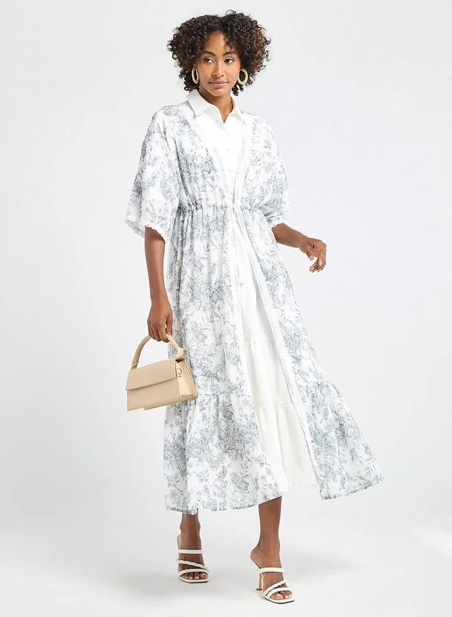 سبلاش فيڤ فستان سادة متعدد الطبقات بياقة عادية مع سترة طويلة بطبعات زهور