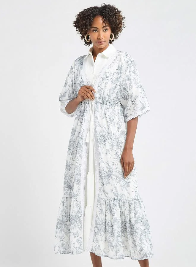 سبلاش فيڤ فستان سادة متعدد الطبقات بياقة عادية مع سترة طويلة بطبعات زهور