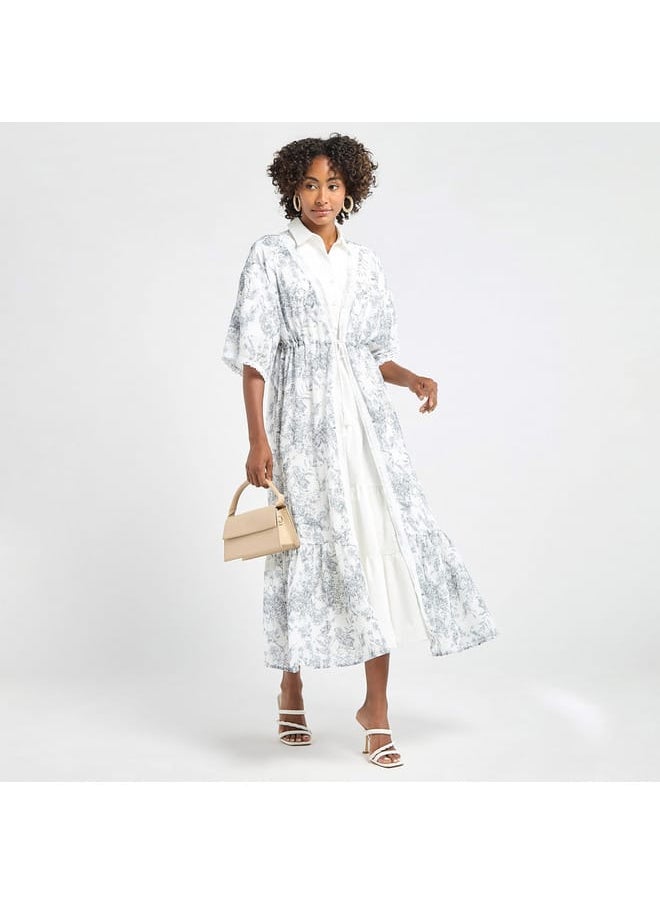 Solid Tiered Collared Dress with Floral Print Longline Shrug - pzsku/Z35A734F208C1BA2BDE81Z/45/_/1728433572/b9f2295e-8acc-4a28-8607-abba5c652a7c