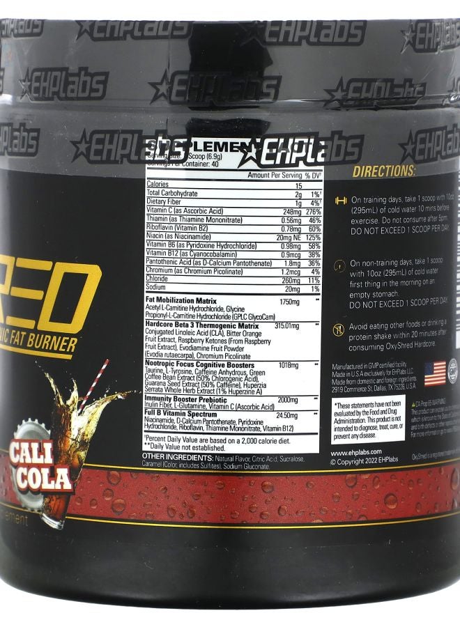 EHPLabs OxyShred Hardcore Thermogenic Fat Burner Cali Cola 9.74 oz (276 g) - Image 2