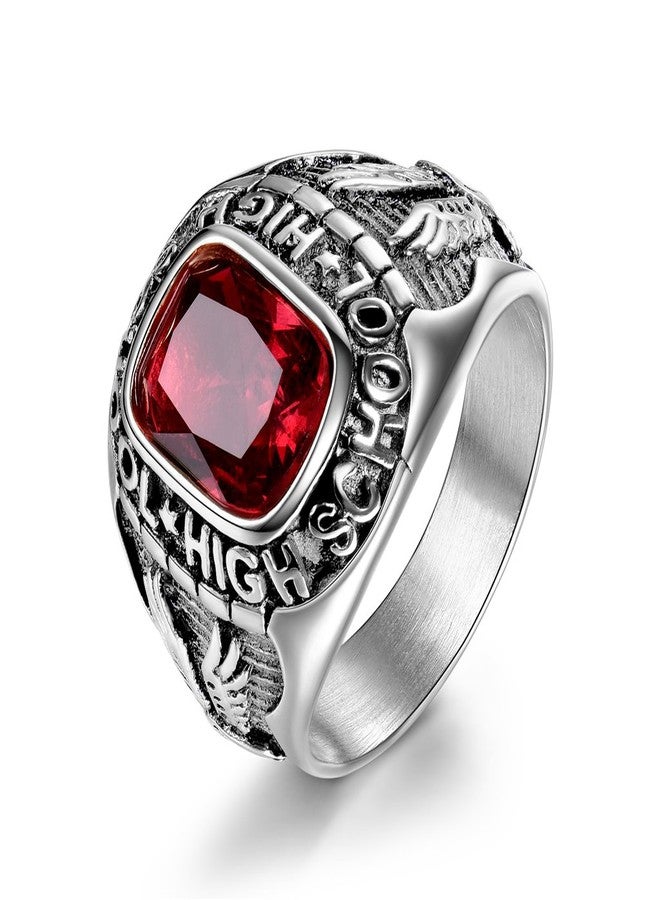 MASOP Mens Stainless Steel Eagle Ring with Red Ruby Color Stones Engraved High School Size 10 - Image 2