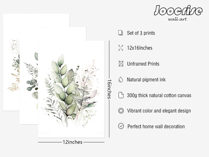 Joocrise Watercolor Botanical Wall Art Set of 3 Boho Floral Canvas Wall Decor Prints Sage Green Wildflower Wall Art Modern Flower Pictures Botanical Painting for Bedroom Bathroom 12x16 Inch Unframed - Image 2