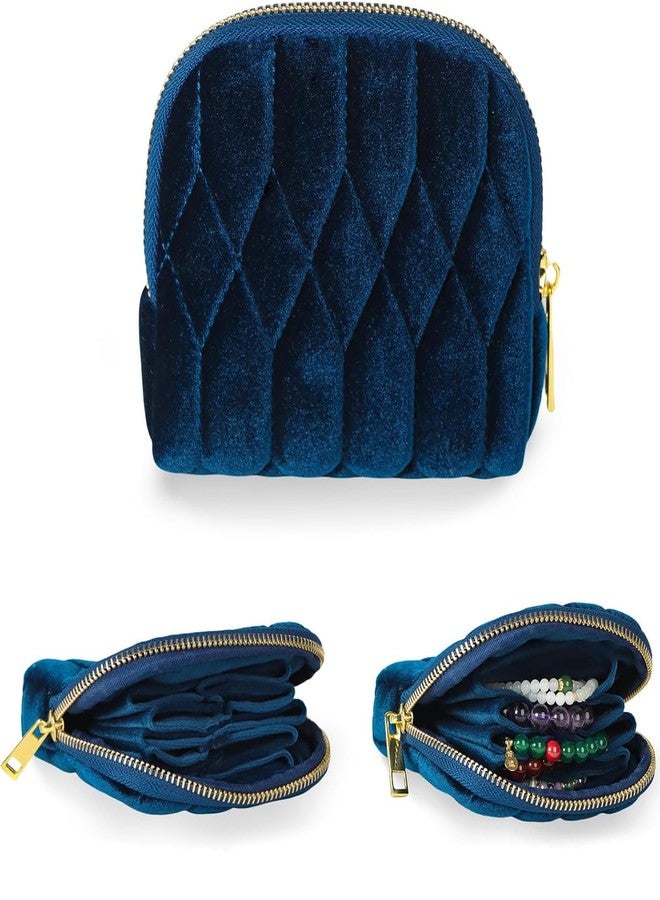 Sobotoo Jewelry Organizer Case for Travel, 5-Layer Velvet Zipper Pouch Bag for Bracelets Earrings Beaded necklace Rings Storage Pouch for Women Girls(Blue) - Image 1