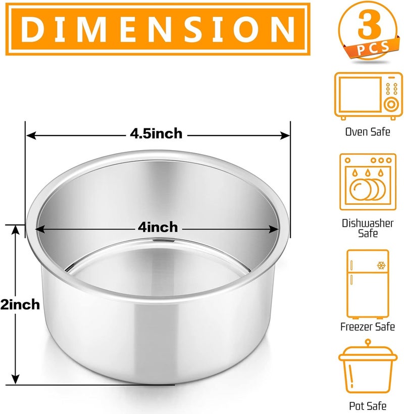 P&P CHEF طقم قوالب كيك دائرية 4 بوصة من 3 قطع، قوالب خبز دائرية من الفولاذ المقاوم للصدأ لعمل كعكة عيد ميلاد متعددة الطبقات، تناسب الفرن/الأواني/طباخ الضغط، مانعة للتسرب وآمنة في غسالة الصحون، فضي - Image 2