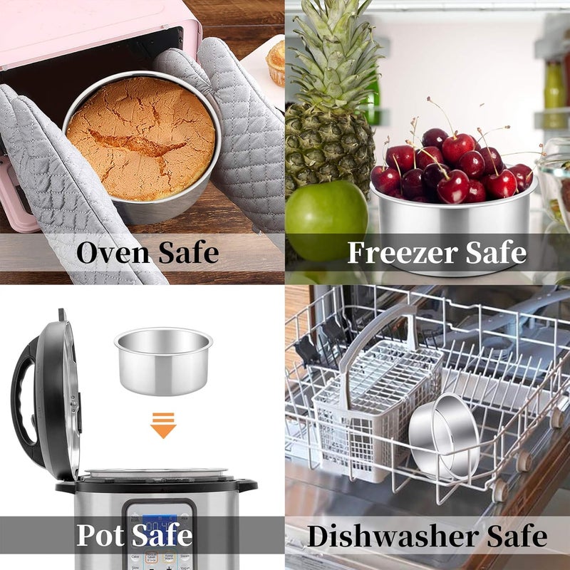 P&P CHEF طقم قوالب كيك دائرية 4 بوصة من 3 قطع، قوالب خبز دائرية من الفولاذ المقاوم للصدأ لعمل كعكة عيد ميلاد متعددة الطبقات، تناسب الفرن/الأواني/طباخ الضغط، مانعة للتسرب وآمنة في غسالة الصحون، فضي - Image 5