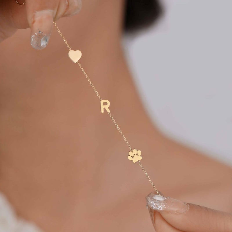 GINAZL Personalized Sideways Paw Print and Initial Necklace, Dog Cat Mom Gift Pet Memorial Gifts Mothers Day for Women - Image 4